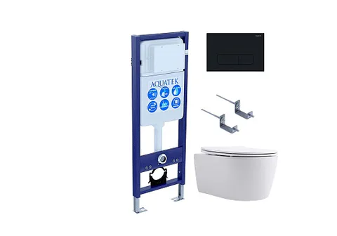 Set AQUATEK ЕВРОПА New-017 4в1 (рама AQUATEK INS-0000017+крепление KKI-0000002 +кнопка KDI-0000017 + унитаз AQ1106L-00+тонкое сиденье c механизмом плавного закрывания)
