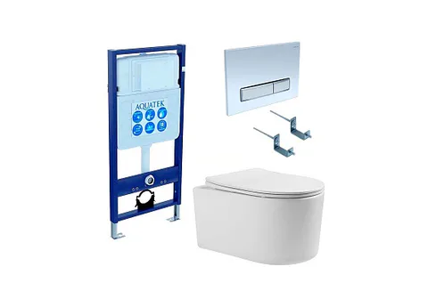 SET AQUATEK МИЯ 4в1 (рама AQUATEK Standard INS-0000012 + крепеж KKI-0000002 + клавиша KDI-0000022 + унитаз МИЯ AQ2004-00 с тонким сиденьем c механизмом плавного закрывания)
