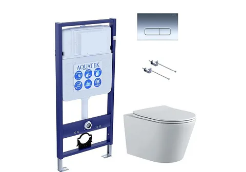 SET AQUATEK ВЕГА-1905-016 (рама AQUATEK Standard INS-0000012 с клавишей KDI-0000016 и крепежом KKI-0000001 + унитаз ВЕГА AQ1905-00 с тонким сиденьем c механизмом плавного закрывания)