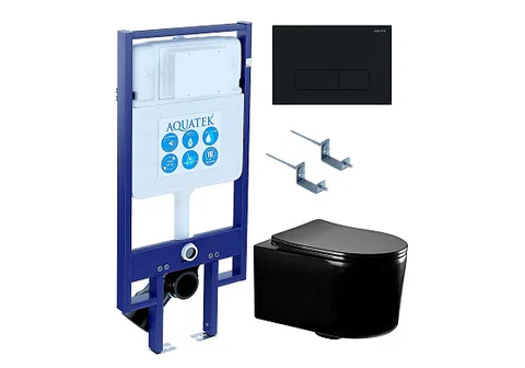 SET AQUATEK МИЯ-MB-017 4в1 (рама AQUATEK Standard INS-0000020 + крепеж KKI-0000002 + клавиша KDI-0000017 + унитаз AQ2004-MB с тонким сиденьем c механизмом плавного закрывания)