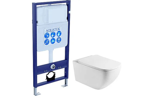 SET AQUATEK МЕДЕЯ T 2в1 (рама AQUATEK Standard INS-0000012 + унитаз AQ1537T-00 МЕДЕЯ Унитаз подвесной, с тонким сиденьем c механизмом плавного закрывания)