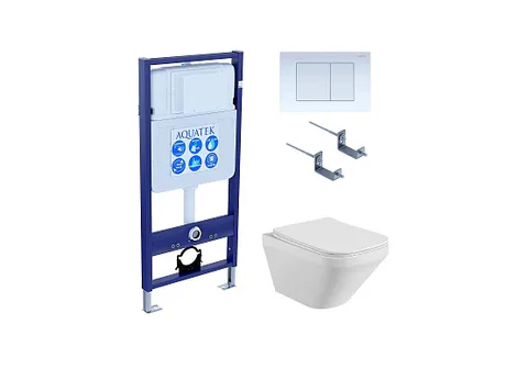 Комплект инсталляция + унитаз + кнопка + крепеж –Set AQUATEK ЛИРА (рама AQUATEK Standard INS-0000012 с звукоиз.прокладкой+крепеж KKI-0000002+кнопкаKDI-0000009+унитаз ЛИРА AQ1155-00 с крышкой-сиденьем soft-close)
