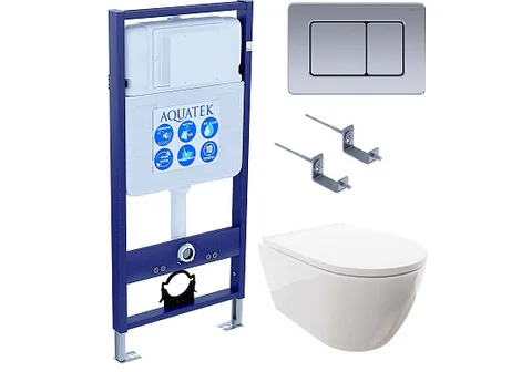 SET AQUATEK ПОЛАРИС (рама AQUATEK Standard INS-0000012 + унитаз ПОЛАРИС AQ0700-00 с тонким сиденьем c механизмом плавного закрывания + крепеж KKI-0000002 + панель KDI-0000032)