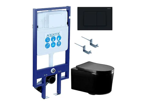 SET AQUATEK МИЯ-MB-012 4в1 (рама AQUATEK Standard INS-0000020 + крепеж KKI-0000002 + клавиша KDI-0000012 + унитаз AQ2004-MB с тонким сиденьем c механизмом плавного закрывания)