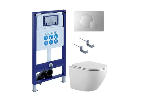 Комплект инсталляция + унитаз + кнопка + крепеж –Set AQUATEK ЕВРОПА (рама AQUATEK PRO INS-0000025+крепеж KKI-0000002+кнопка KDI-0000068+унитаз AQ1901-00 с тонким сиденьем sc)