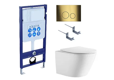 SET AQUATEK ЛИБЕРТИ-038 4в1 (рама AQUATEK Standard INS-0000012 + крепёж KKI-0000002 + клавиша KDI-0000038 + унитаз ЛИБЕРТИ AQ1999T-00 с тонким сиденьем с механизмом плавного закрывания)