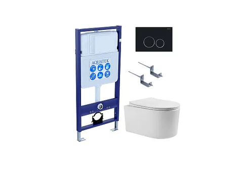 SET AQUATEK МИЯ 4в1 (рама AQUATEK Standard INS-0000012 + крепеж KKI-0000002 + клавиша KDI-0000020 + унитаз МИЯ AQ2004-00 с тонким сиденьем c механизмом плавного закрывания)