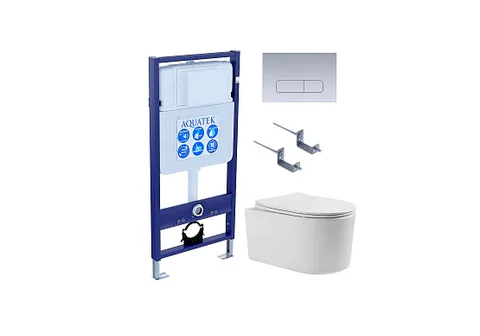 SET AQUATEK МИЯ 4в1 (рама AQUATEK Standard INS-0000012 + крепеж KKI-0000002 + клавиша KDI-0000014 + унитаз МИЯ AQ2004-00 с тонким сиденьем c механизмом плавного закрывания)