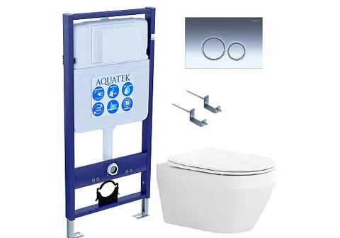 SET AQUATEK ЛЕЯ-018 4в1 (рама AQUATEK Standard INS-0000012 + крепеж KKI-0000002 + клавиша KDI-0000018 + унитаз ЛЕЯ AQ1199-00 с тонким сиденьем c механизмом плавного закрывания)