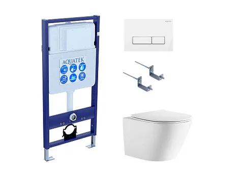 SET AQUATEK ЛИБЕРТИ-061 4в1 (рама AQUATEK Standard INS-0000012+крепёж KKI-0000002+клавиша KDI-0000061+унитаз ЛИБЕРТИ AQ1999T-00 с тонким сиденьем c механизмом плавного закрывания)