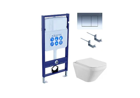 Комплект инсталляция + унитаз + кнопка + крепеж –Set AQUATEK ЛИРА (рама AQUATEK Standard INS-0000012 с звукоиз.прокладкой+крепеж KKI-0000002+кнопкаKDI-0000010+унитаз ЛИРА AQ1155-00 с крышкой-сиденьем soft-close)