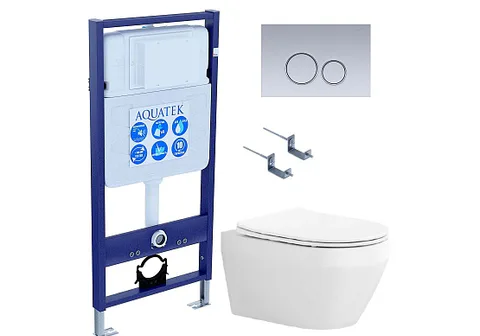 SET AQUATEK ЛЕЯ-019 4в1 (рама AQUATEK Standard INS-0000012 + крепеж KKI-0000002 + клавиша KDI-0000019 + унитаз ЛЕЯ AQ1199-00 с тонким сиденьем c механизмом плавного закрывания)