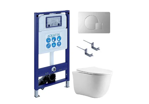SET AQUATEK КЛАССИК cm-068 4в1 (рама AQUATEK INS-0000025 + крепление KKI-0000002 + кнопка KDI-0000068 + унитаз AQ1112-00 + тонкое сиденье с механизмом c механизмом плавного закрывания)
