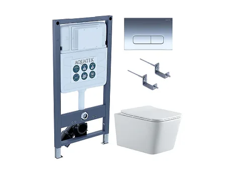 Комплект инсталляция + унитаз + клавиша смыва + крепеж – SET AQUATEK ЛИБРА N PNS-07 4в1 (рама AQUATEK INSP-0000001 + крепление KKI-0000002 + клавиша PNS-0000007 унитаз AQ0530N-00 ЛИБРА New с тонким сиденьем soft-close)