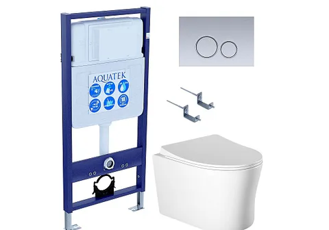 SET AQUATEK НИКА-019 4в1 (рама AQUATEK Standard INS-0000012 + крепеж KKI-0000002 + клавиша KDI-0000019 + унитаз НИКА AQ2009-00 с тонким сиденьем c механизмом плавного закрывания)