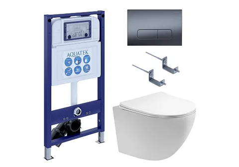 SET AQUATEK ЕВРОПА T KDI34 (рама AQUATEK Standard INS-0000025 + клавиша KDI-0000034 + крепеж KKI-0000002 + унитаз AQ1900T-00 с тонким сиденьем с механизмом плавного закрывания)