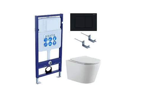 Комплект инсталляция + унитаз + кнопка + крепеж –Set AQUATEK ВЕГА (рама AQUATEK Standard INS-0000012 с звукоиз.прокладкой+крепеж KKI-0000002+кнопкаKDI-0000012+унитаз ВЕГА AQ1905-00 с крышкой-сиденьем soft-close)
