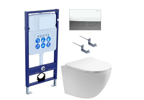 SET AQUATEK ЕВРОПА T-17-KDI72 (рама AQUATEK INS-0000017 +клавиша KDI-0000072 +крепеж KKI-0000002 +унитаз ЕВРОПА AQ1900T-00 с тонким сиденьем c механизмом плавного закрывания)