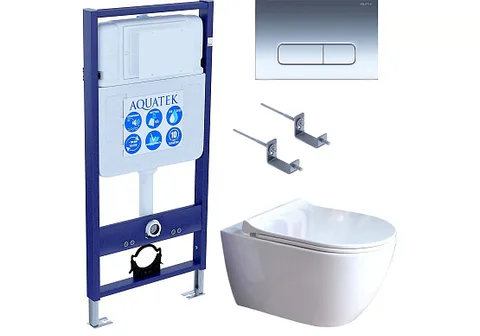 SET AQUATEK ПОЛАРИС (рама AQUATEK Standard INS-0000012 + унитаз ПОЛАРИС AQ0700-01 с тонким сиденьем c механизмом плавного закрывания + крепеж KKI-0000002 + панель KDI-0000016)