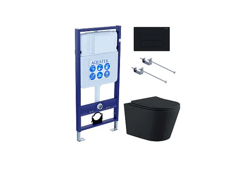 Set AQUATEK ВЕГА (рама AQUATEK Standard INS-0000012 с звукоиз.прокладкой + крепеж KKI-0000001 + кнопка KDI-0000017 + унитаз ВЕГА AQ1905-MB с крышкой-сиденьем)