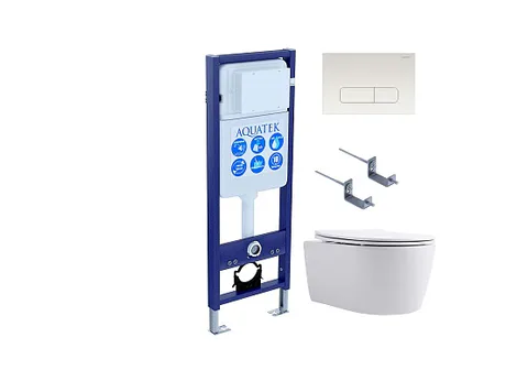 Set AQUATEK ЕВРОПА New-013 4в1 (рама AQUATEK INS-0000017 + крепление KKI-0000002 + кнопка KDI-0000013 + унитаз AQ1106L-00 + тонкое сиденье с механизмом c механизмом плавного закрывания)