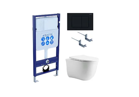 Комплект инсталляция + унитаз + кнопка + крепеж –Set AQUATEK КЛАССИК cm (рама AQUATEK Standard INS-0000012 с звукоиз.прокладкой+крепеж KKI-0000002+кнопкаKDI-0000012+унитаз КЛАССИК AQ1112-00 с крышкой-сиденьем soft-close)
