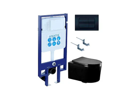 SET AQUATEK МИЯ-MB-049 4в1 (рама AQUATEK Standard INS-0000020 + крепеж KKI-0000002 + клавиша KDI-0000049 + унитаз AQ2004-MB с тонким сиденьем c механизмом плавного закрывания)