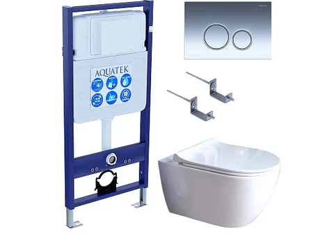 SET AQUATEK ПОЛАРИС (рама AQUATEK Standard INS-0000012 + унитаз ПОЛАРИС AQ0700-01 с тонким сиденьем c механизмом плавного закрывания + крепеж KKI-0000002 + панель KDI-0000018)
