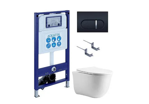 SET AQUATEK КЛАССИК cm-045 4в1 (рама AQUATEK INS-0000025 + крепление KKI-0000002 + кнопка KDI-0000045 + унитаз AQ1112-00 + тонкое сиденье с механизмом c механизмом плавного закрывания)