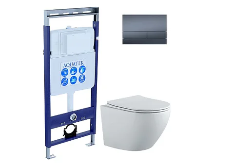SET AQUATEK ЕВРОПА-MW (рама AQUATEK INS-0000010 + клавиша KDI-0000054 + унитаз ЕВРОПА AQ1901-MW с тонким сиденьем c механизмом плавного закрывания)