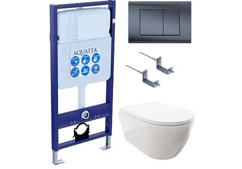 SET AQUATEK ПОЛАРИС (рама AQUATEK Standard INS-0000012 + унитаз ПОЛАРИС AQ0700-00 с тонким сиденьем c механизмом плавного закрывания+ крепеж KKI-0000002 + панель KDI-0000033)