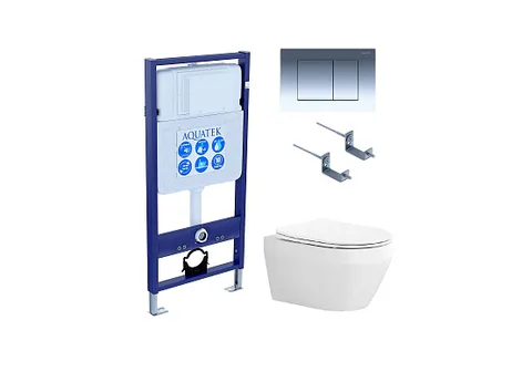 Комплект инсталляция + унитаз + кнопка + крепеж –Set AQUATEK ЛЕЯ (рама AQUATEK Standard INS-0000012 с звукоиз.прокладкой+крепеж KKI-0000002+кнопкаKDI-0000010+унитаз ЛЕЯ AQ1199-00 с крышкой-сиденьем soft-close)