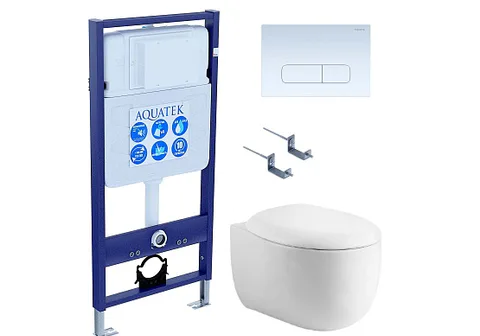 SET AQUATEK АЛЬТАИР-013 4в1 (рама AQUATEK Standard INS-0000012 + крепеж KKI-0000002 + клавиша KDI-0000013 + унитаз АЛЬТАИР AQ1980-00 с тонким сиденьем c механизмом плавного закрывания)