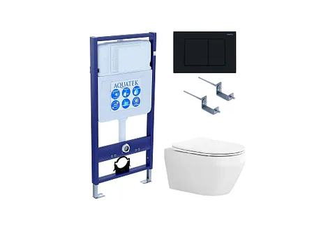 Комплект инсталляция + унитаз + кнопка + крепеж –Set AQUATEK ЛЕЯ (рама AQUATEK Standard INS-0000012 с звукоиз.прокладкой+крепеж KKI-0000002+кнопкаKDI-0000010+унитаз ЛЕЯ AQ1199-00 с крышкой-сиденьем soft-close)