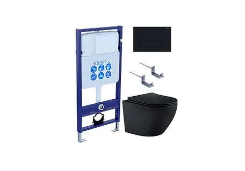 SET AQUATEK ЕВРОПА MB-017 4в1 (рама AQUATEK Standard INS-0000012 + KKI-0000002 + KDI-0000017 + унитаз ЕВРОПА AQ1901-MB с тонким сиденьем c механизмом плавного закрывания)