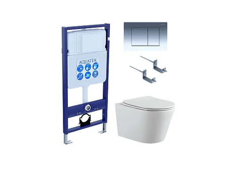 Полный комплект для установки - Set AQUATEK ВЕГА (рама AQUATEK Standard INS-0000012 с звукоиз.прокладкой+крепеж KKI-0000002+кнопкаKDI-0000010+унитаз ВЕГА AQ1905-00 с крышкой-сиденьем soft-close)
