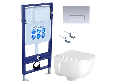 SET AQUATEK ДИВА-014 4в1 (рама AQUATEK Standard INS-0000012 + крепеж KKI-0000002 + клавиша KDI-0000014 + унитаз ДИВА AQ2012-00 с тонким сиденьем c механизмом плавного закрывания)