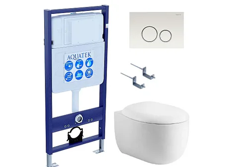 SET AQUATEK АЛЬТАИР-015 4в1 (рама AQUATEK Standard INS-0000012 + крепеж KKI-0000002 + клавиша KDI-0000015 + унитаз АЛЬТАИР AQ1980-00 с тонким сиденьем c механизмом плавного закрывания)
