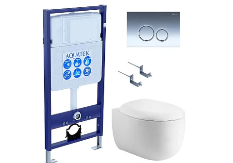 SET AQUATEK АЛЬТАИР-018 4в1 (рама AQUATEK Standard INS-0000012 + крепеж KKI-0000002 + клавиша KDI-0000018 + унитаз АЛЬТАИР AQ1980-00 с тонким сиденьем c механизмом плавного закрывания)