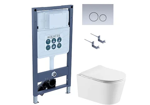 SET AQUATEK ОБЕРОН T PNS013 (рама AQUATEK INSP-0000001 с клавишей PNS-0000013 и крепежом KKI-0000002 + унитаз ОБЕРОН AQ1365T-00, тонкое сиденье c механизмом плавного закрывания)