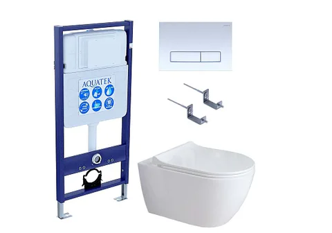 SET AQUATEK ПОЛАРИС 01-021 (рама AQUATEK Standard INS-0000012+унитаз ПОЛАРИС AQ0700-01 с тонким сиденьем c механизмом плавного закрывания + крепеж KKI-0000002 + панель KDI-0000021)
