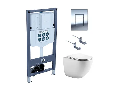 Комплект инсталляция + унитаз + кнопка + крепеж –Set AQUATEK ГЕЛИОС (рама AQUATEK INSP-0000002 +крепеж KKI-0000002+ кнопка PNN-0000003+унитаз AQ1993T-00 с тонким сиденьем sc)
