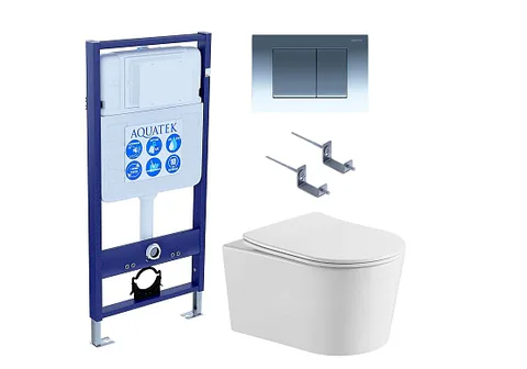 SET AQUATEK ОБЕРОН T KDI10 (рама AQUATEK Standard INS-0000012 с клавишей KDI-0000010 и крепежом KKI-0000002 +унитаз ОБЕРОН AQ1365T-00 с сиденьем c механизмом плавного закрывания)