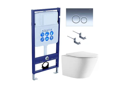 SET AQUATEK ЛИБЕРТИ-018 4в1 (рама AQUATEK Standard INS-0000012 + крепёж KKI-0000002 + клавиша KDI-0000018 + унитаз ЛИБЕРТИ AQ1999T-00 с тонким сиденьем c механизмом плавного закрывания)