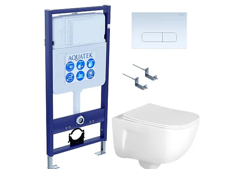 SET AQUATEK ДИВА-013 4в1 (рама AQUATEK Standard INS-0000012 + крепеж KKI-0000002 + клавиша KDI-0000013 + унитаз ДИВА AQ2012-00 с тонким сиденьем c механизмом плавного закрывания)