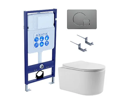 SET AQUATEK МИЯ 4в1 (рама AQUATEK Standard INS-0000012 + крепеж KKI-0000002 + клавиша KDI-0000070 + унитаз МИЯ AQ2004-00 с тонким сиденьем c механизмом плавного закрывания)