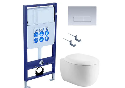 SET AQUATEK АЛЬТАИР-014 4в1 (рама AQUATEK Standard INS-0000012 + крепеж KKI-0000002 + клавиша KDI-0000014 + унитаз АЛЬТАИР AQ1980-00 с тонким сиденьем c механизмом плавного закрывания)