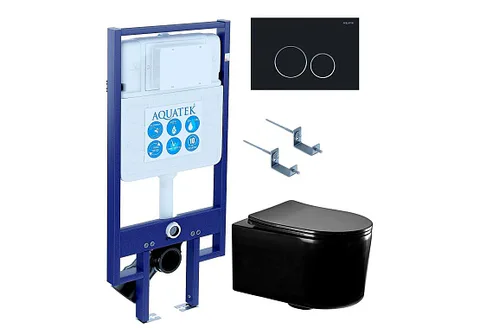 SET AQUATEK МИЯ-MB-020 4в1 (рама AQUATEK Standard INS-0000020 + крепеж KKI-0000002 + клавиша KDI-0000020 + унитаз AQ2004-MB с тонким сиденьем c механизмом плавного закрывания)