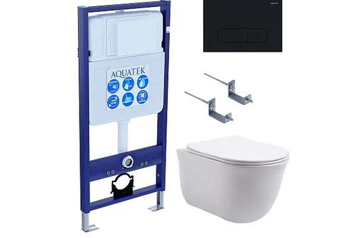 Set AQUATEK КЛАССИК (рама AQUATEK Standard INS-0000012 с звукоиз.прокладкой + крепеж KKI-0000002 + кнопка KDI-0000017 + унитаз КЛАССИК AQ1111-00 с крышкой)