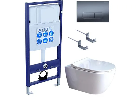 SET AQUATEK ПОЛАРИС (рама AQUATEK Standard INS-0000012 + унитаз ПОЛАРИС AQ0700-01 с тонким сиденьем c механизмом плавного закрывания + крепеж KKI-0000002 + панель KDI-0000034)
